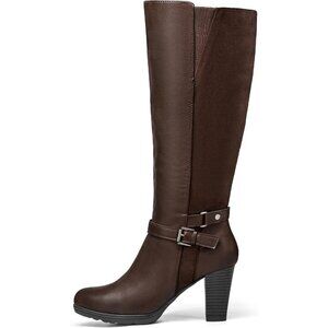 Women's Splicing Brown Knee High Imported Chunky Heel Boots With Zipper Shoes